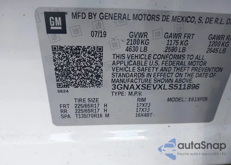 2020 Chevrolet Equinox Awd Ls from USA, damaged, VIN 3GNAXSEVXLS511896